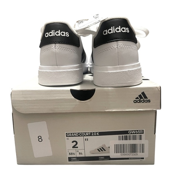 🌟🌟🌼NIB Adidas Grand Court 2.0 Classic White Sneakers with Black Stripes. Unisex - Picture 5 of 9